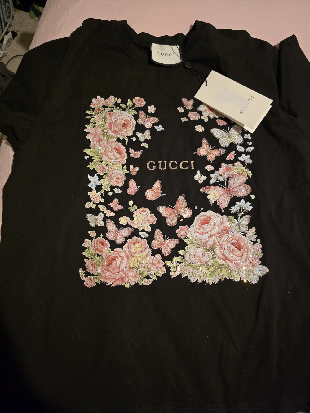 Gucci Black Floral Butterfly Logo T-Shirt